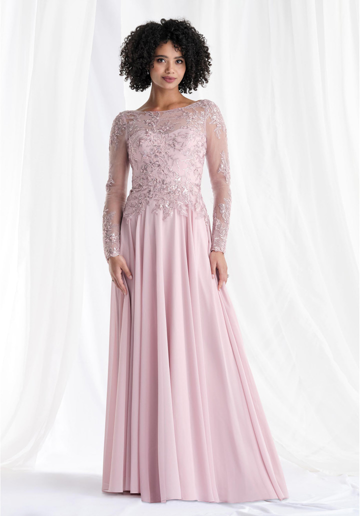 MGNY By Morilee 73169 Chiffon Illusion Long Sleeves Gown