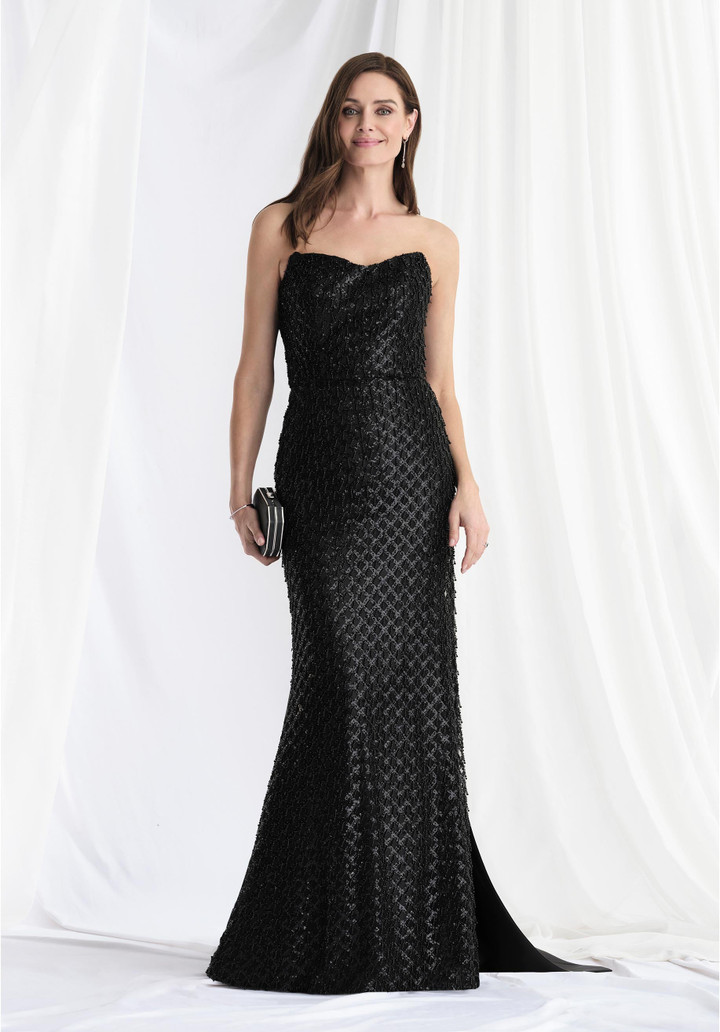 Morilee MGNY 73170 Beaded Fringe Strapless Neck Evening Gown