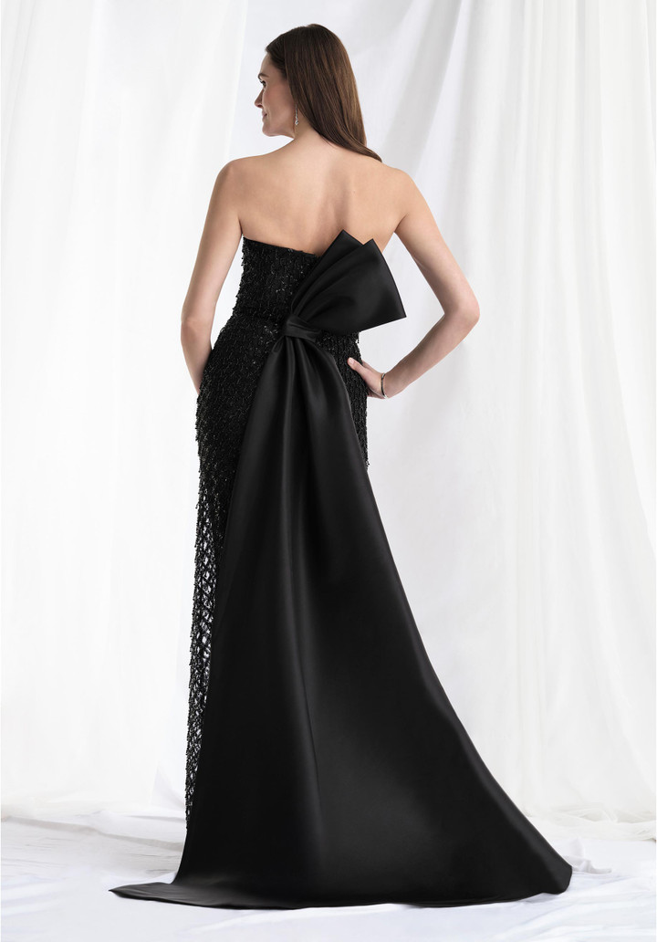 MGNY By Morilee 73170 Beaded Fringe Strapless Neck Gown