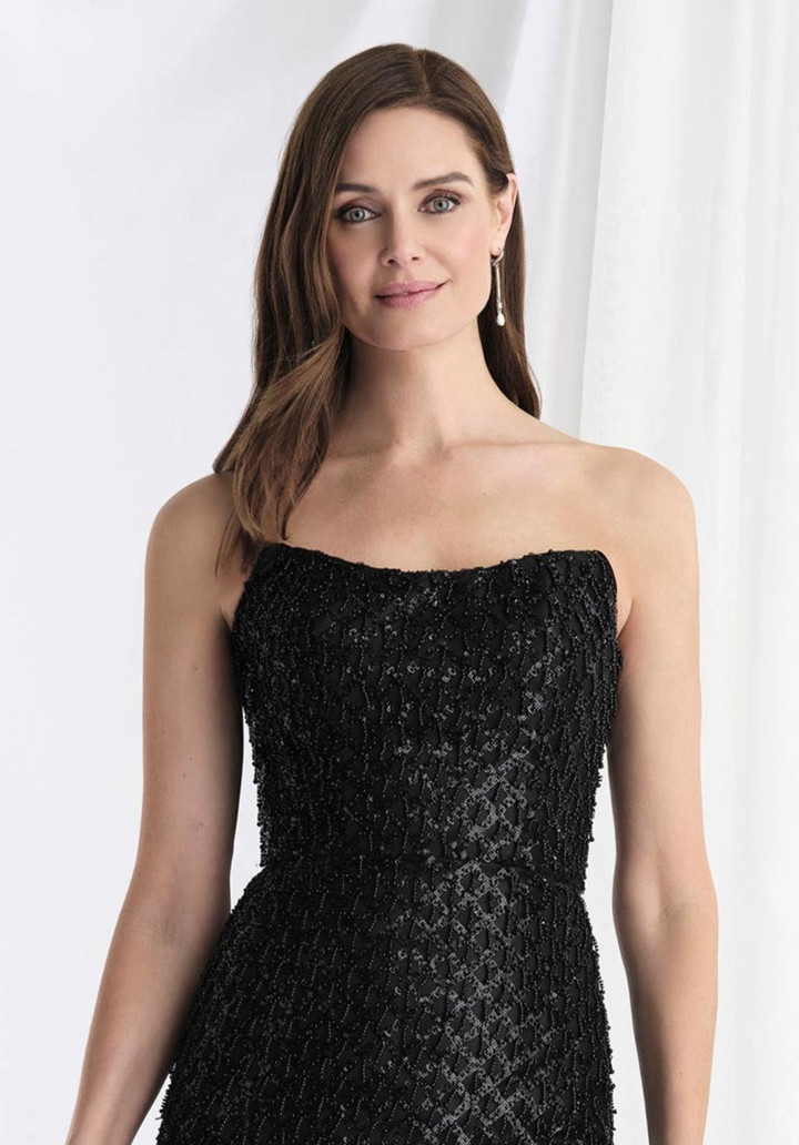 Morilee MGNY 73170 Beaded Fringe Strapless Neck Evening Gown