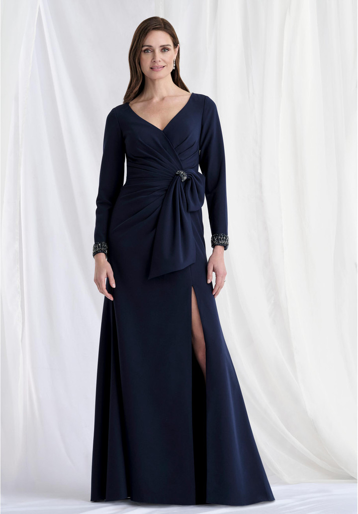Morilee MGNY 73172 Scuba Knit V-Neck Long Sleeves Long Gown Morilee MGNY 73172 Scuba Knit V-Neck Long Sleeves Long Gown
