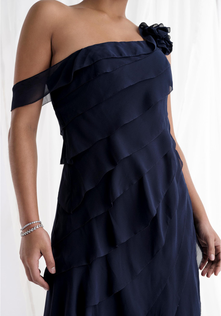 MGNY By Morilee 73173 Tiered Chiffon Off Shoulder Gown