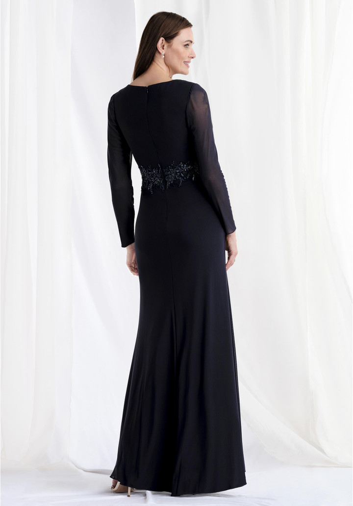 MGNY By Morilee 73175 Stretch Mesh V-Neck Long Sleeves Gown