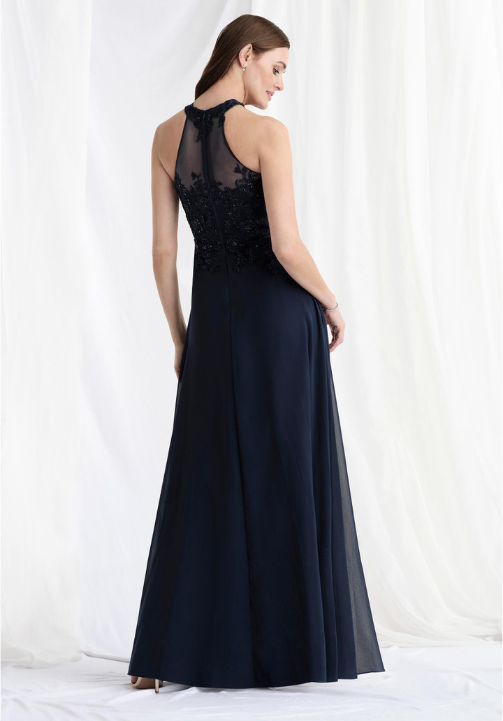MGNY By Morilee 73177 Chiffon Illusion Halter Neck Gown