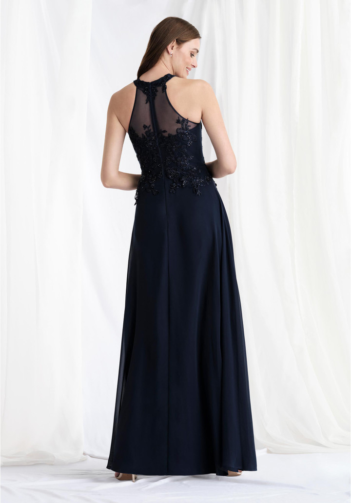 MGNY By Morilee 73177 Chiffon Illusion Halter Neck Gown