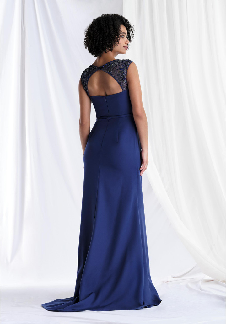 Morilee MGNY 73179 Scuba Knit Beaded Cap Sleeves A-line Gown