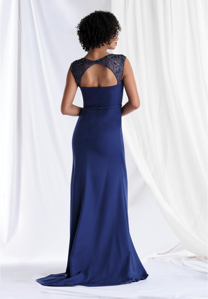 Morilee MGNY 73179 Scuba Knit Beaded Cap Sleeves A-line Gown