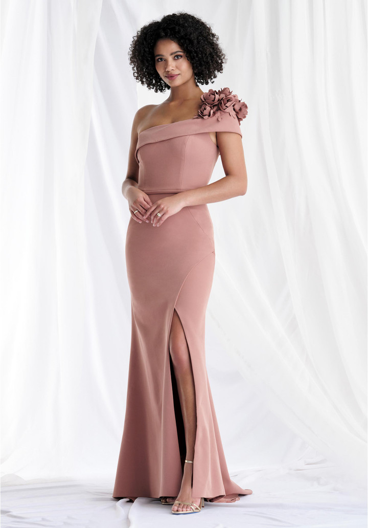 Morilee MGNY 73180 Crepe One Shoulder Sheath Evening Gown