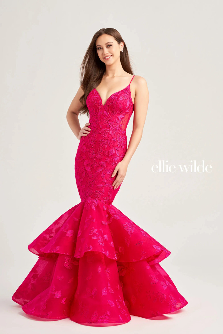 Ellie Wilde by Mon Cheri EW35092 Allover Lace V-Neck Dress