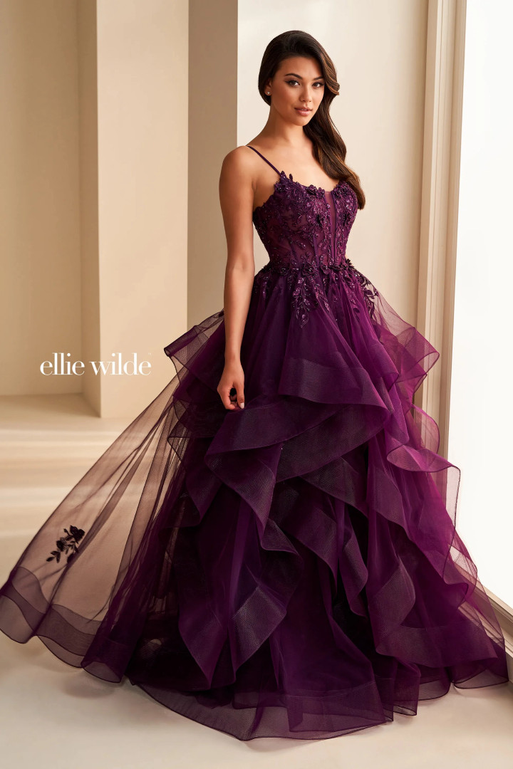 Ellie Wilde by Mon Cheri EW36225 Beaded Curved V-Neck Dress