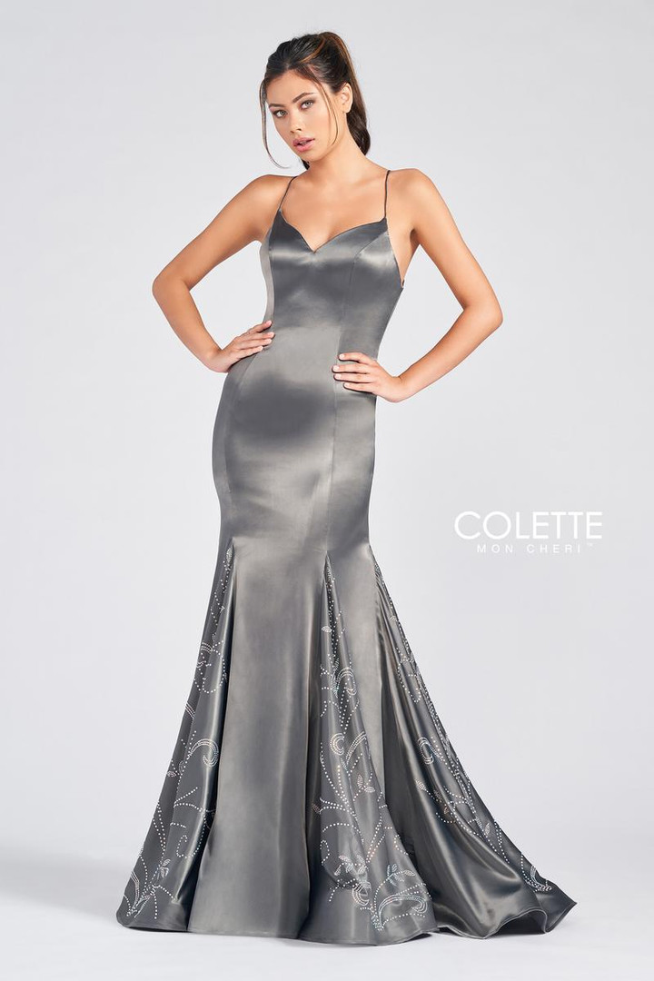 Colette by Daphne CL12230 Stretch Satin Deep V-neckline Gown