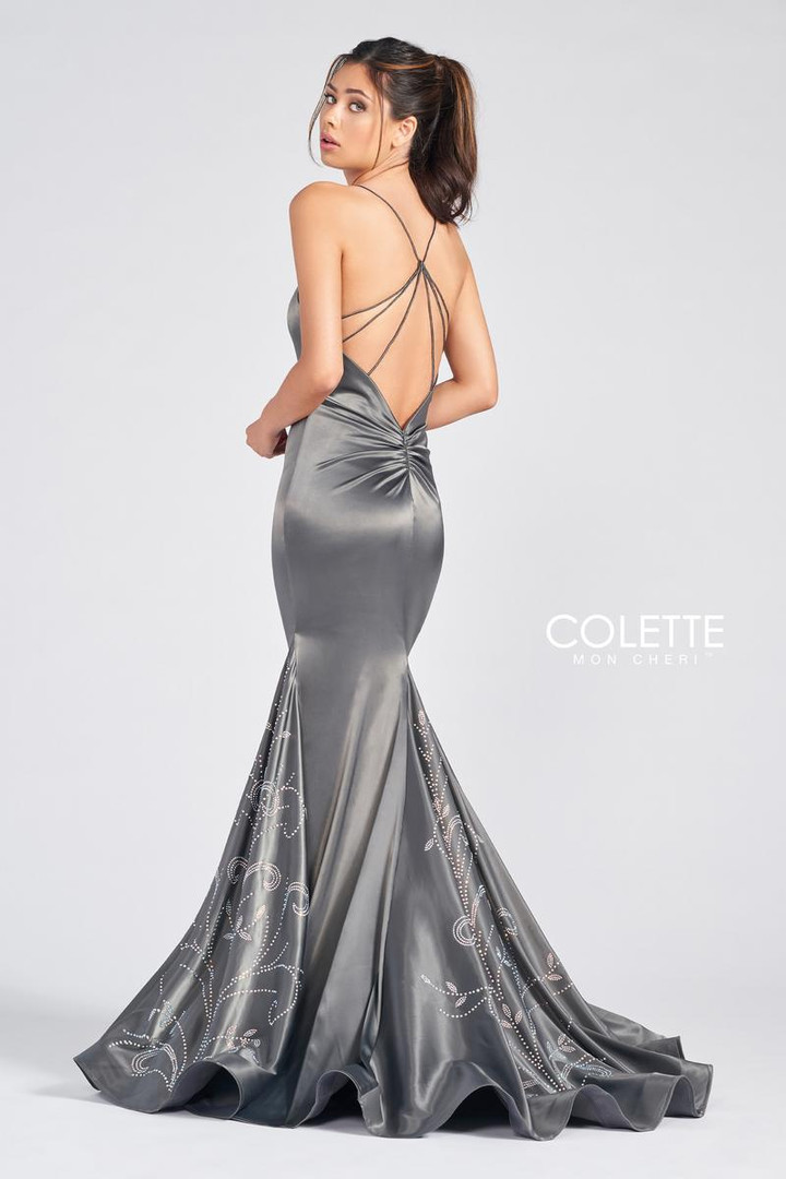 Colette by Daphne CL12230 Stretch Satin Deep V-neckline Gown