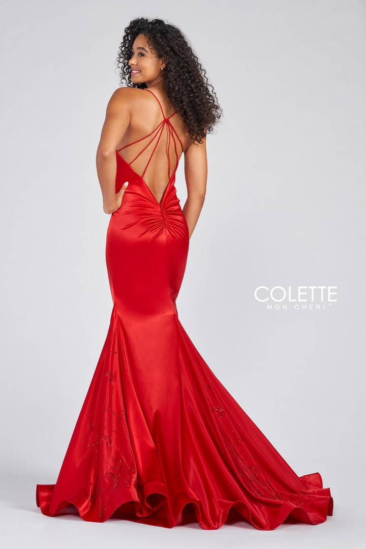 Colette by Daphne CL12230 Stretch Satin Deep V-neckline Gown