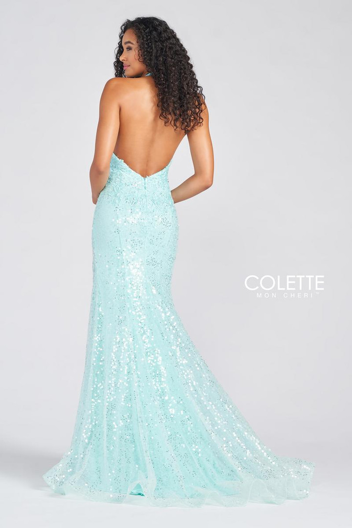 Colette by Daphne CL12234 Stretch Sequins Halter Neck Gown