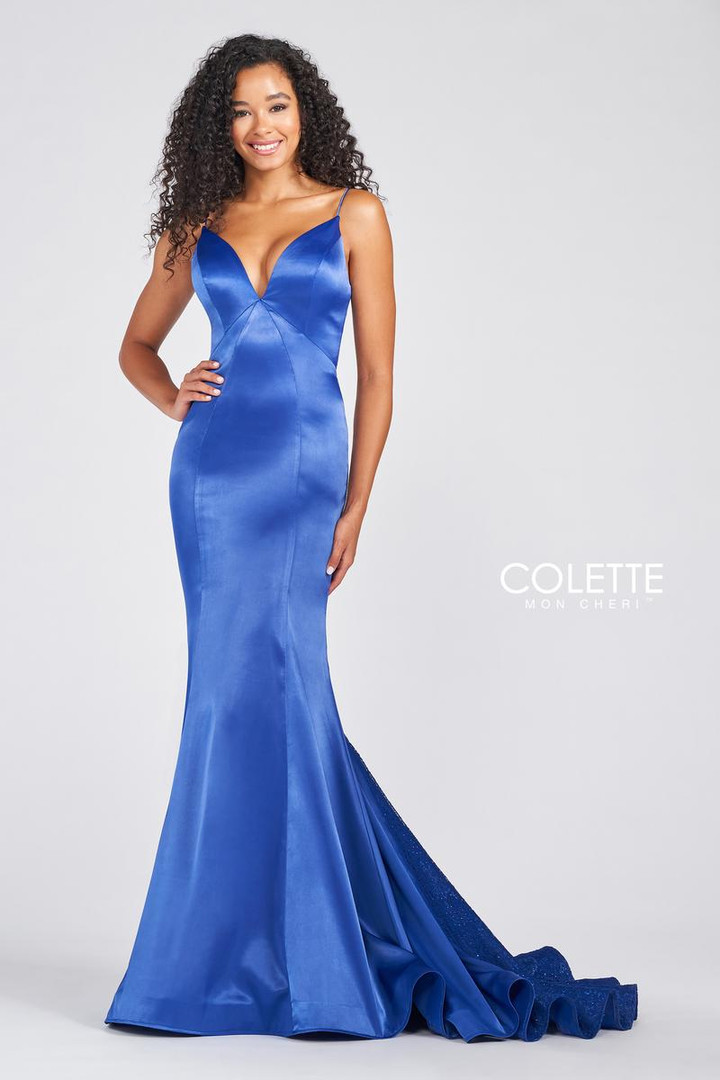 Colette by Daphne CL12229 Stretch Satin Deep V-neckline Gown