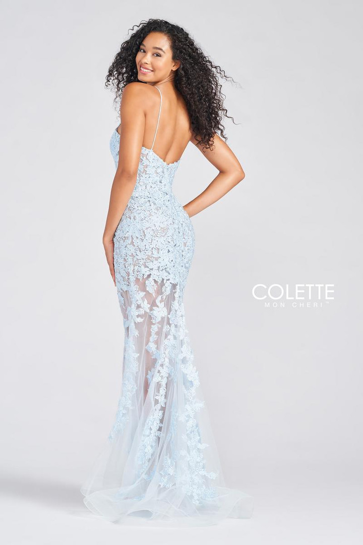 Colette by Daphne CL12254 Lace Tulle V-neck Sleeveless Gown