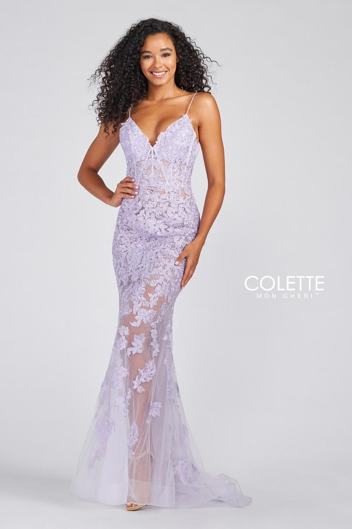 Colette by Daphne CL12254 Lace Tulle V-neck Sleeveless Gown