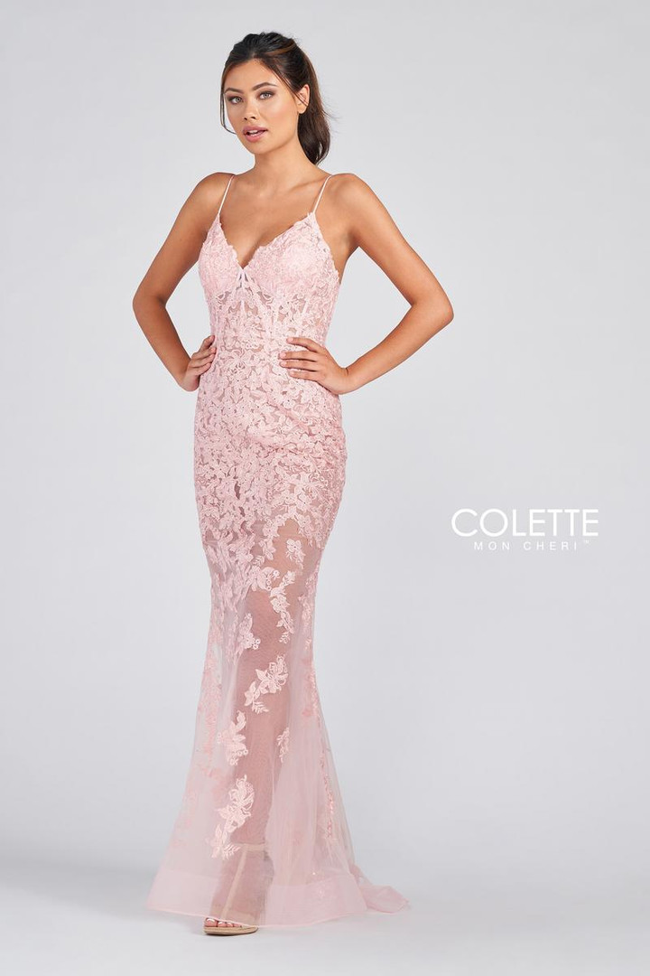Colette by Daphne CL12254 Lace Tulle V-neck Sleeveless Gown