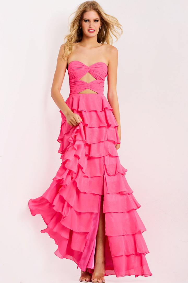 Jovani 47898 Ruffled Strapless Twist Bodice Long Maxi Dress