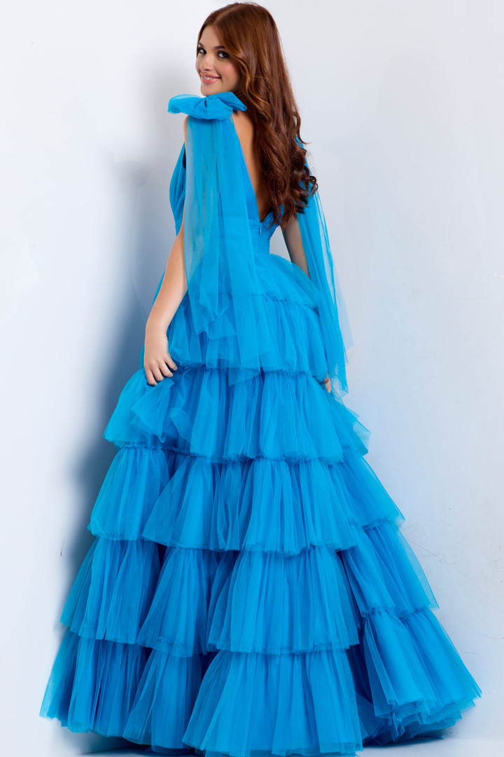 Jovani 48288 Ruffle V-Neckline Sleeveless Long Prom Dress