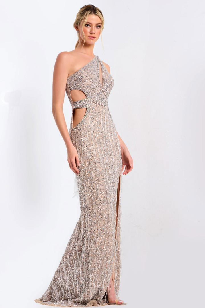 Jovani 46214 Sequins Beaded One-Shoulder Sleeveless Dress