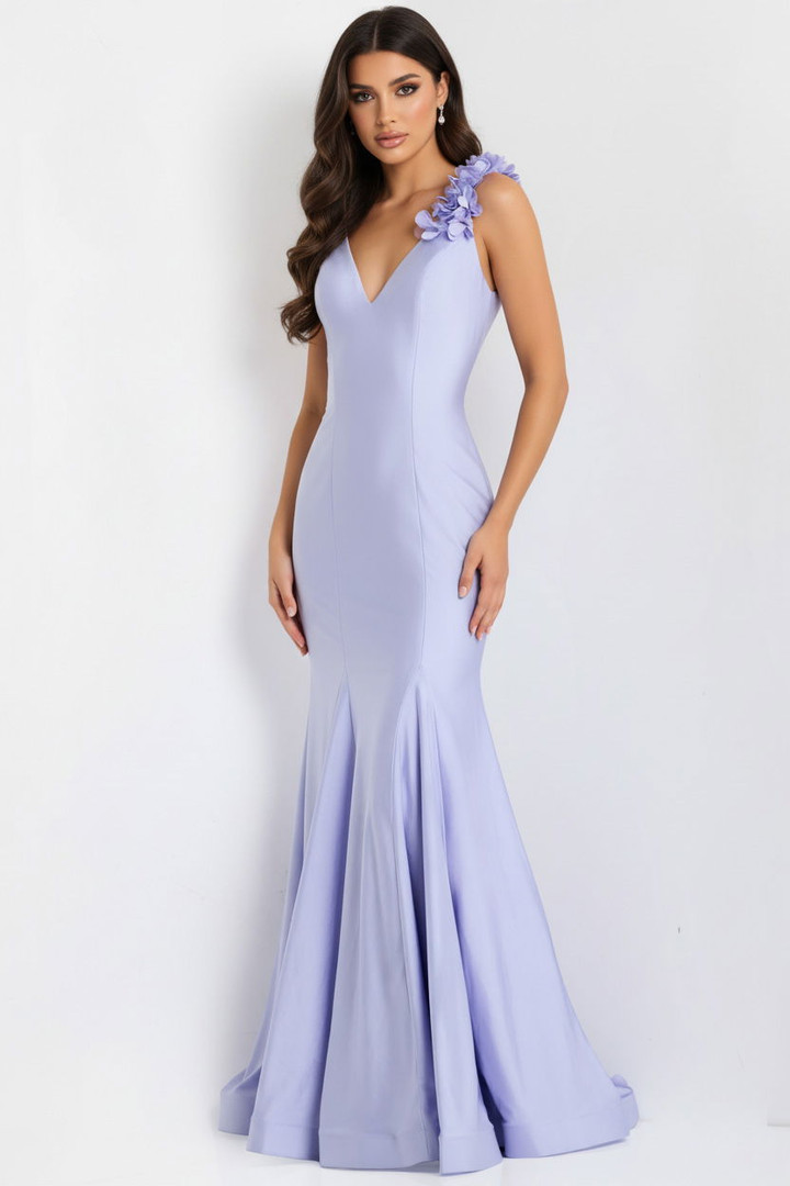 Jovani 48120 V-Neckline Sleeveless Fitted Long Prom Dress