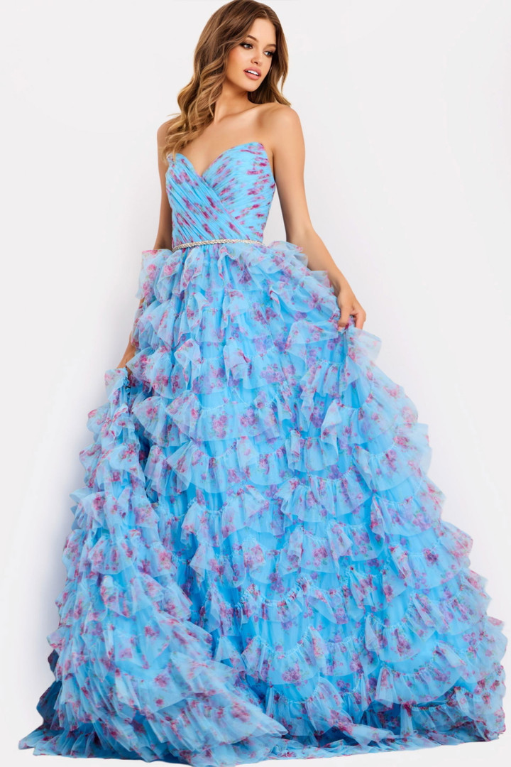 Jovani 47267 Layered Ruffle V-Neckline Strapless Prom Dress