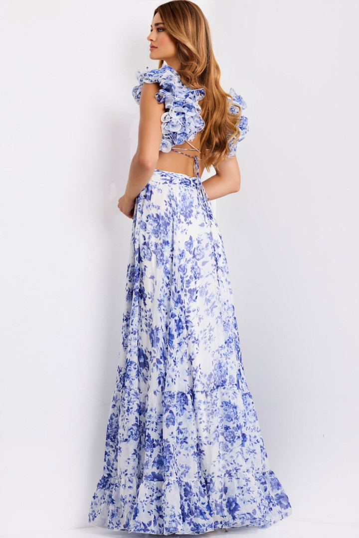 Jovani 49143 Floral Print V-neckline Sleeveless Prom Dress