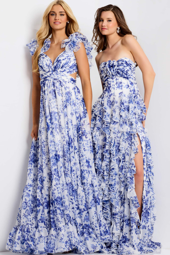 Jovani 46380 Floral Print Sweetheart Neck Strapless Dress