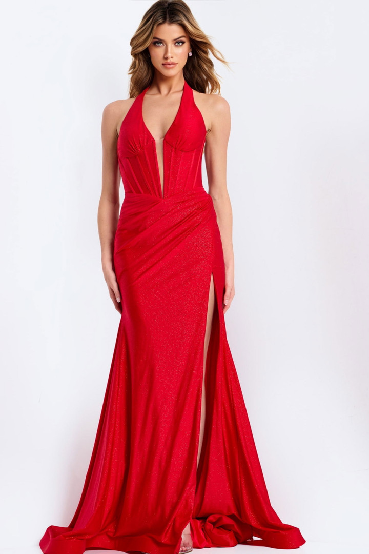 Jovani 46489 Plunging Neckline Sleeveless Fitted Prom Dress