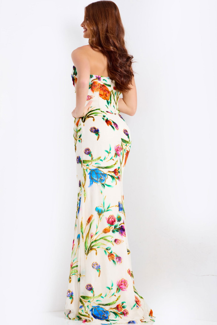 Jovani 47626 Floral Scoop Neck Strapless Fitted Prom Dress