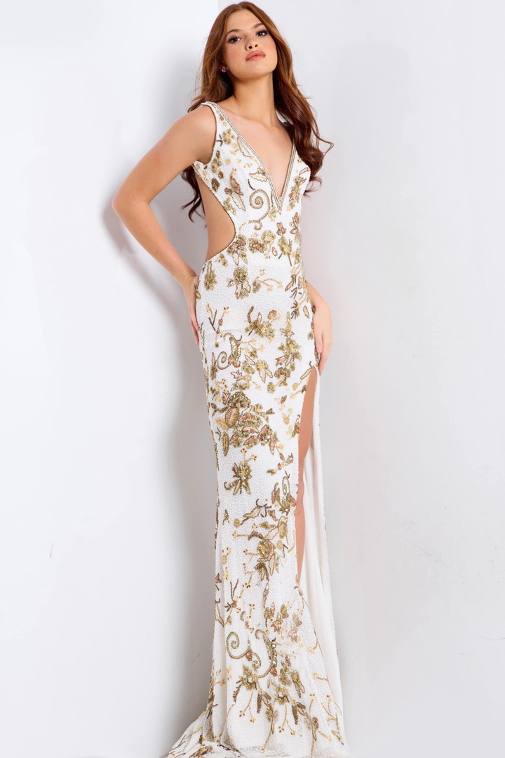Jovani 49995 V-neckline Sleeveless Long Fitted Prom Dress