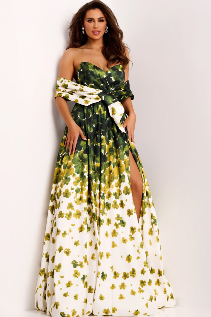 Jovani 46723 Floral Motif Sweetheart Neck Strapless Gown
