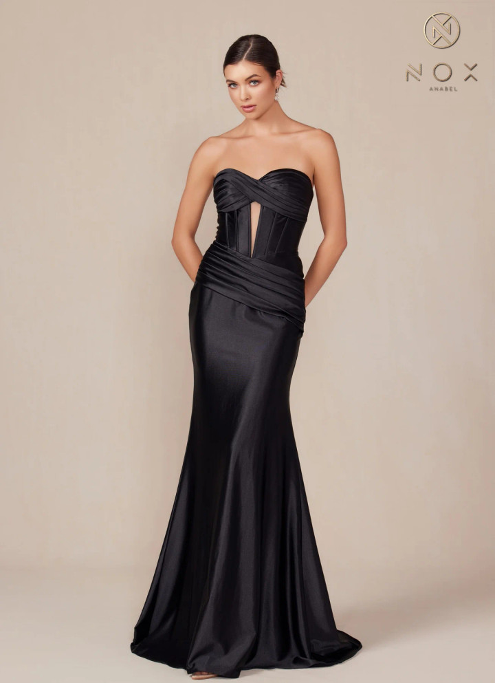 Nox Anabel T1500 Satin Sweetheart Neck Strapless Prom Dress