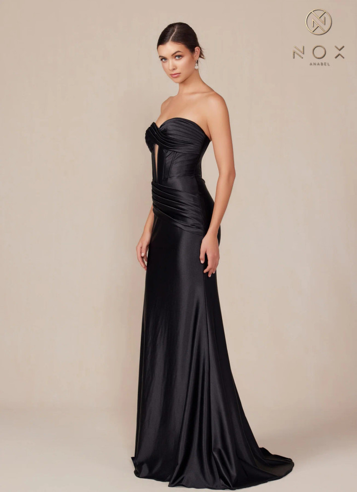 Nox Anabel T1500 Satin Sweetheart Neck Strapless Prom Dress