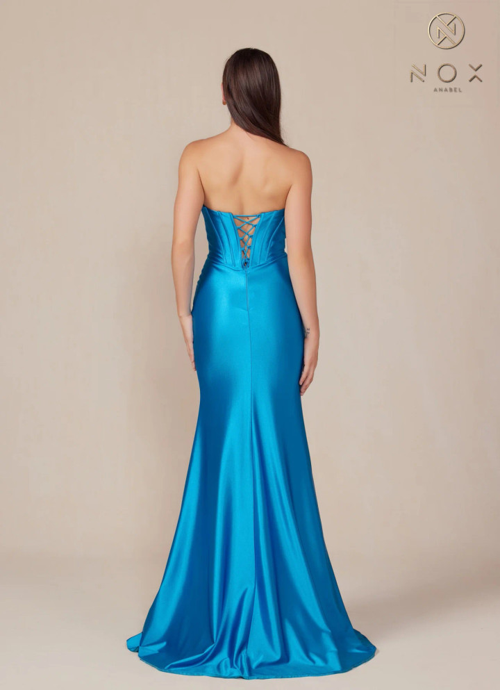 Nox Anabel T1500 Satin Sweetheart Neck Strapless Prom Dress