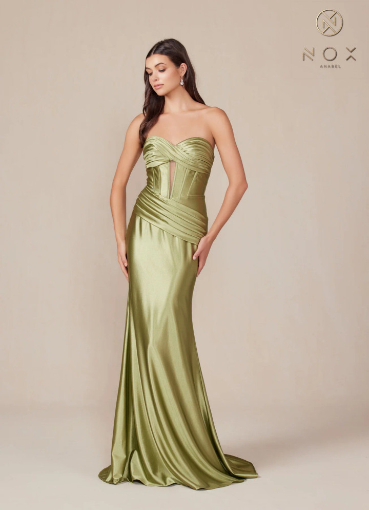Nox Anabel T1500 Satin Sweetheart Neck Strapless Prom Dress