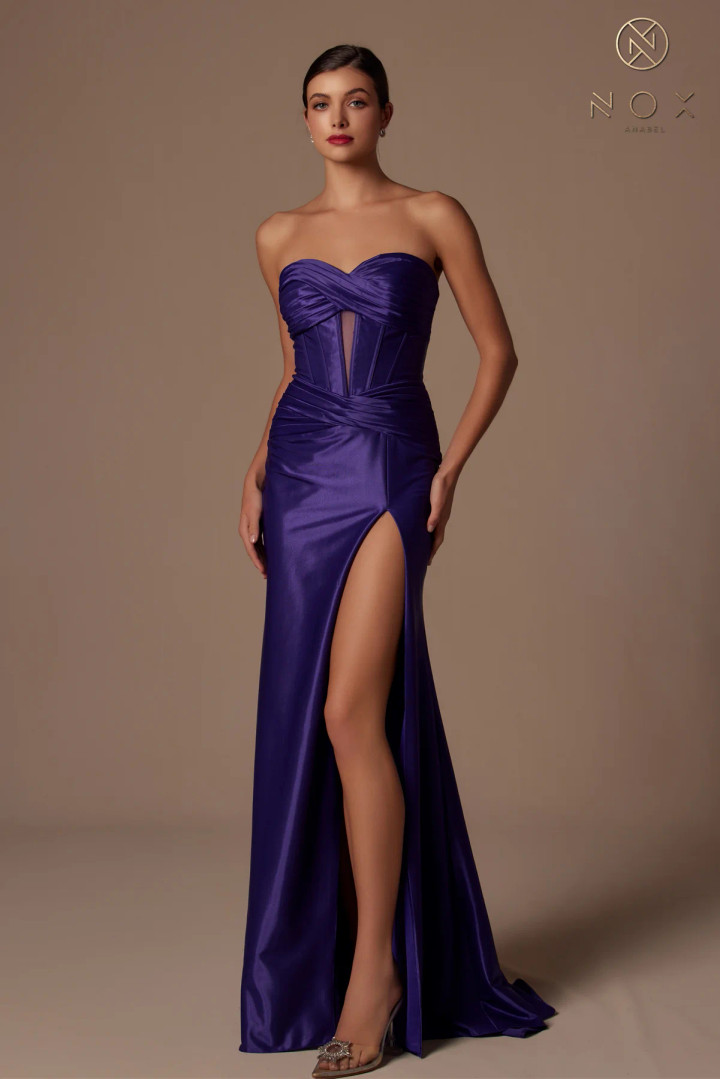 Nox Anabel T1489 Satin Sweetheart Neck Strapless Prom Dress