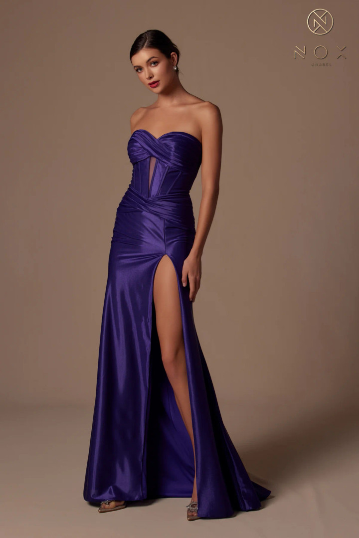Nox Anabel T1489 Satin Sweetheart Neck Strapless Prom Dress