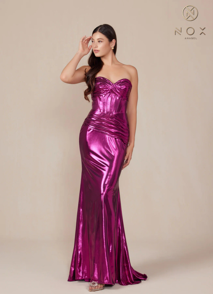 Nox Anabel T1499 Metallic Sweetheart Neck Strapless Dress