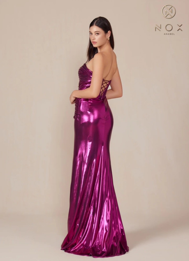 Nox Anabel T1499 Metallic Sweetheart Neck Strapless Dress