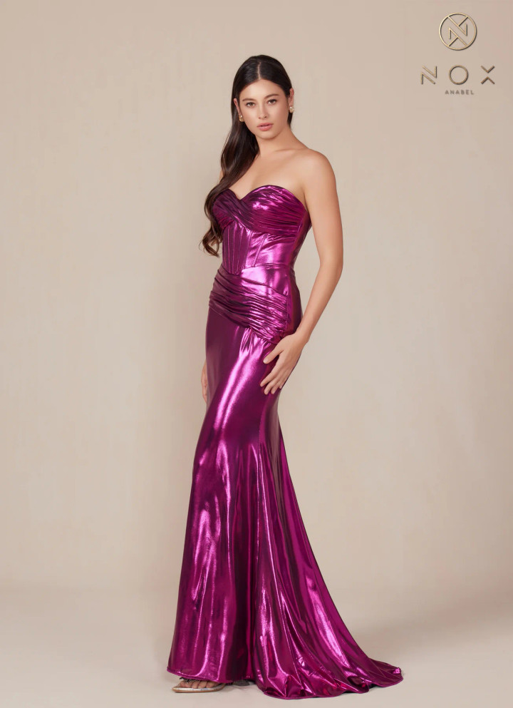 Nox Anabel T1499 Metallic Sweetheart Neck Strapless Dress