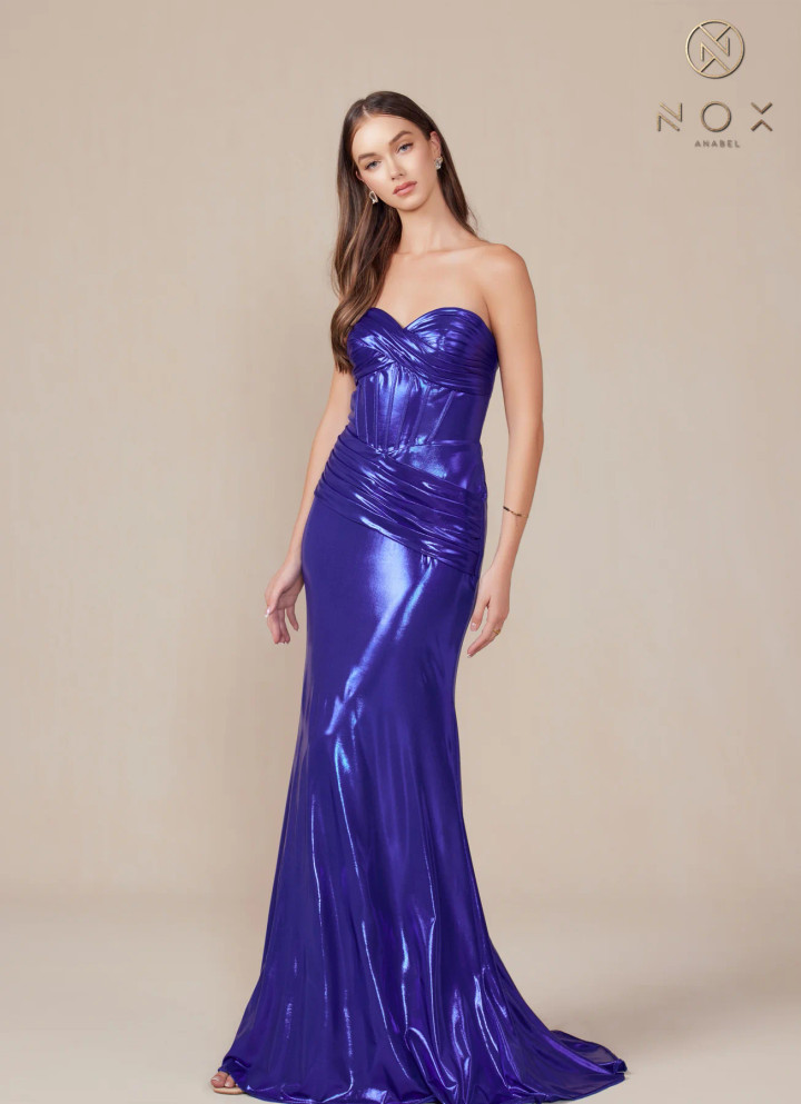 Nox Anabel T1499 Metallic Sweetheart Neck Strapless Dress