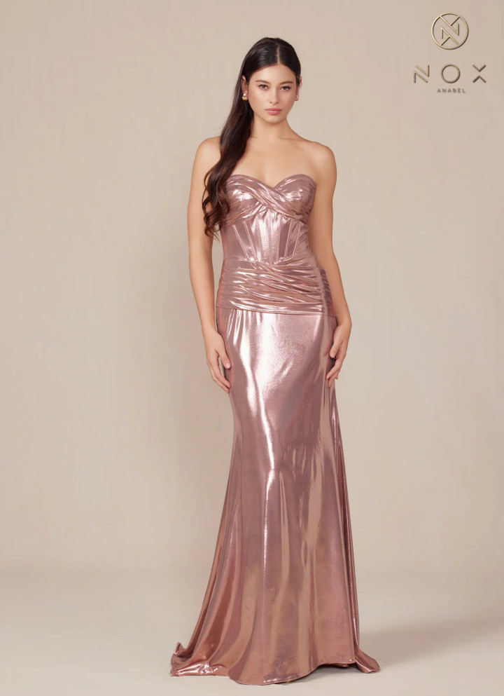 Nox Anabel T1499 Metallic Sweetheart Neck Strapless Dress