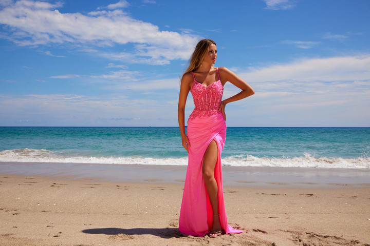 Nox Anabel H1670 Stretch Satin Floral Embroidered Prom Dress