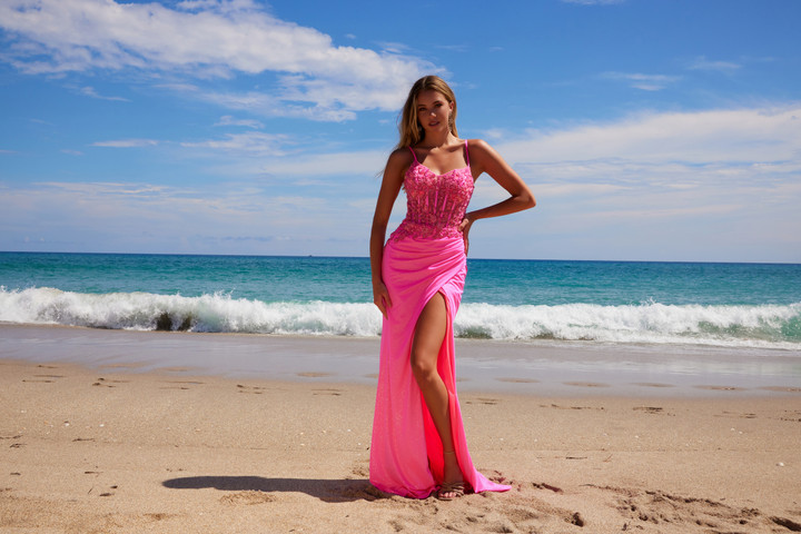 Nox Anabel H1670 Stretch Satin Floral Embroidered Prom Dress