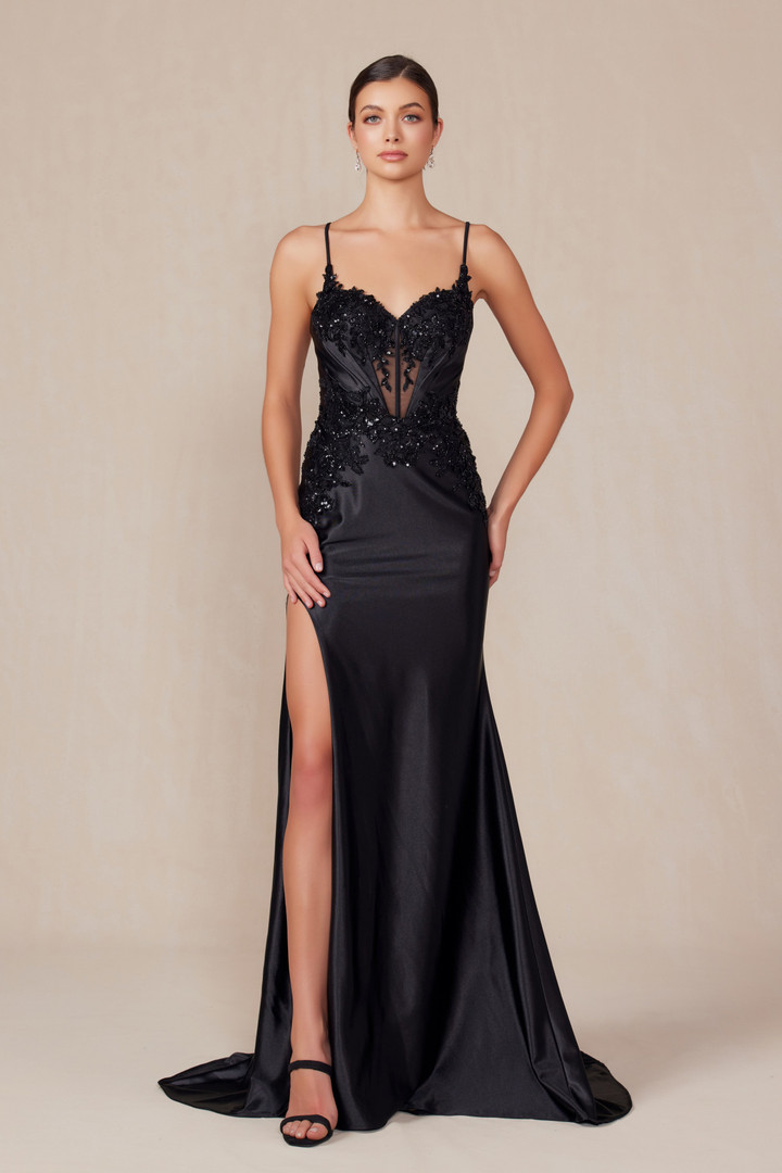 Nox Anabel E1488 Stretch Satin Sweetheart Neck Prom Dress