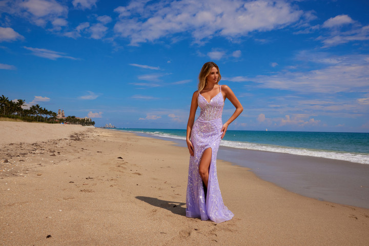 Nox Anabel C1612 Beaded Boned Waist Spaghetti Straps Dress