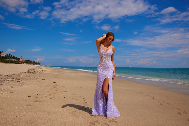 Nox Anabel C1612 Beaded Boned Waist Spaghetti Straps Dress