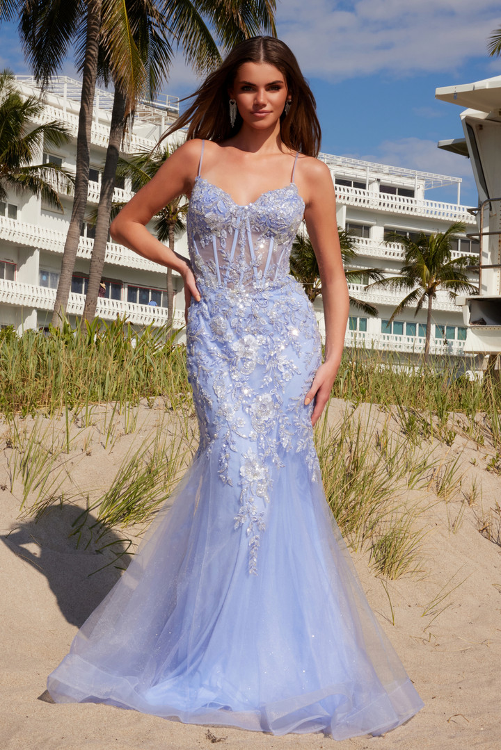 Nox Anabel Q1541 Tulle Sequin Sweetheart Neck Trumpet Dress